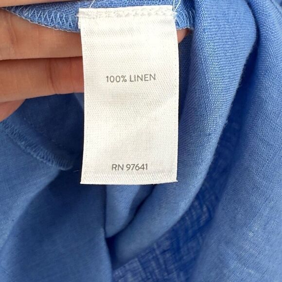 J Jill Love Linen Long Roll Tab Sleeve Half Button Tunic Top Blue Women Large - Picture 6 of 8